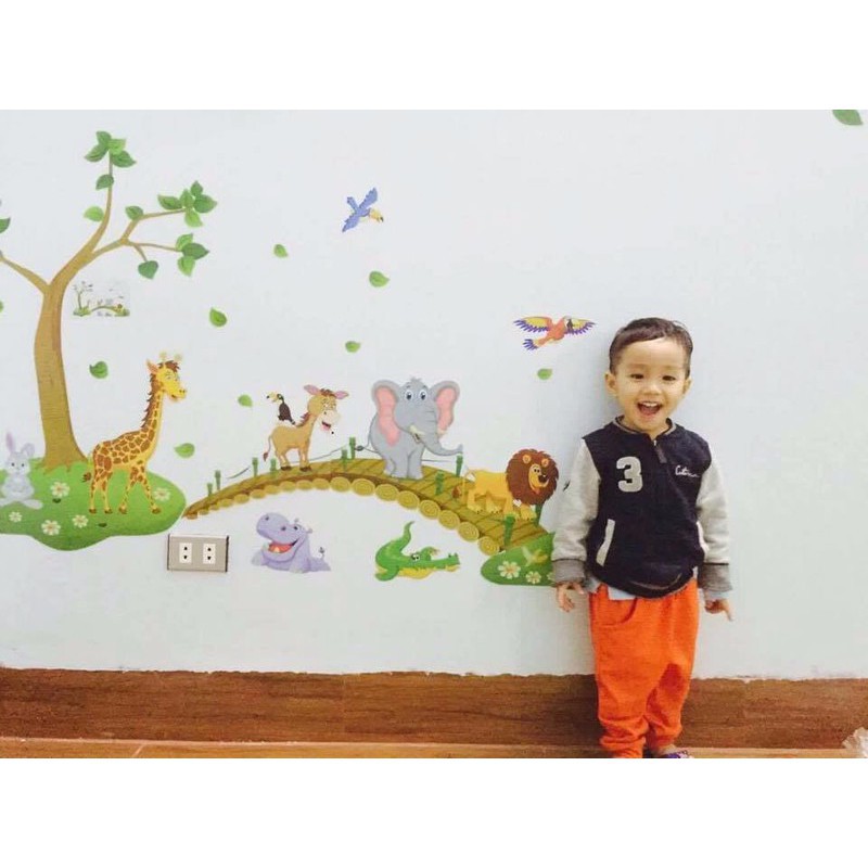 [siêu rẻ] Decal dán tường thú qua cầu