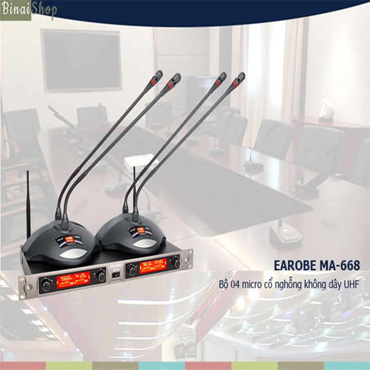 [Mã ELHACE giảm 4% đơn 300K] Bộ 04 micro cổ ngỗng không dây UHF EAROBE MA-668