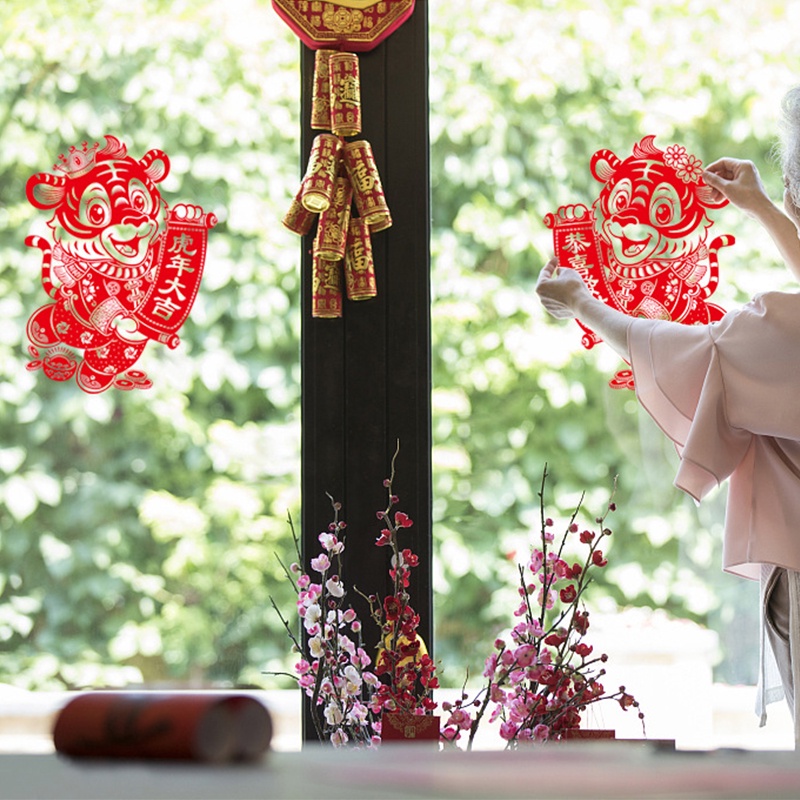 Cửa sổ Nhãn dán Cửa sổ Cửa sổ Lễ hội mùa xuân Nhãn dán trang trí Hình nền trang trí nhà cửa &amp; Cuộc sống &amp; Dán tường AKKU