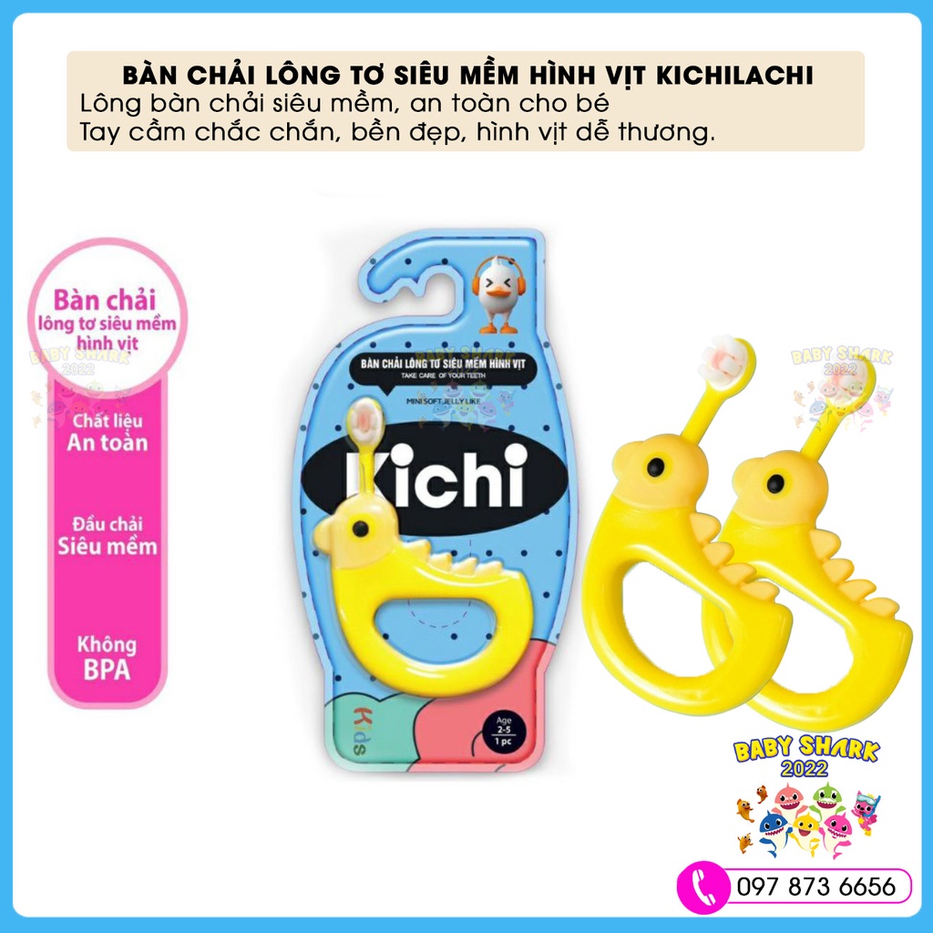 Bàn chải lông tơ siêu mềm hình vịt KICHILACHI chính hãng cho bé 2 -5 tuổi