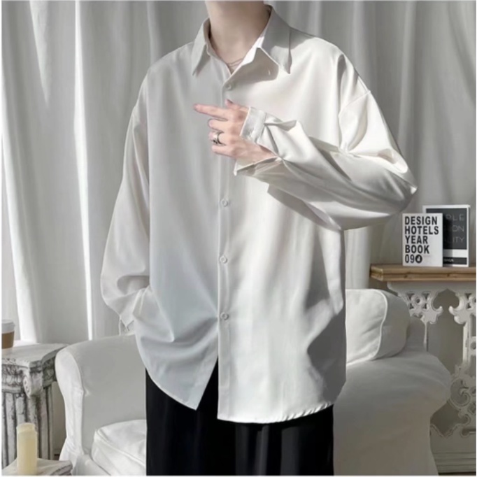Áo Sơ Mi Tay Dài Thời Trang Dành Cho Nam Hàn Quốc Simple causual unisex bigsize lụa áo phong rộng nam
