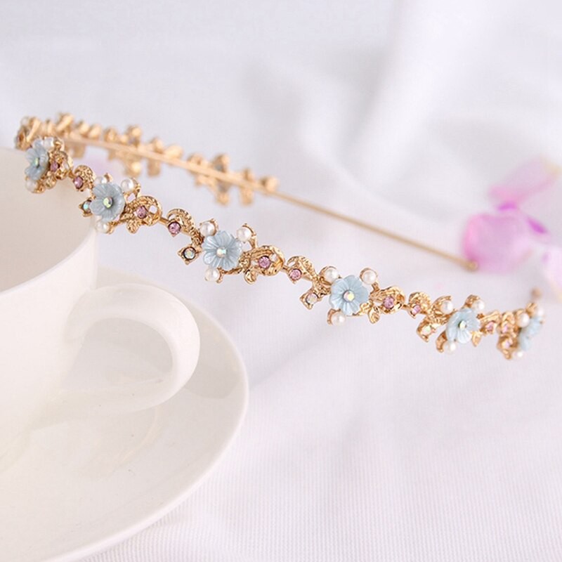 Băng Đô Cài Tóc Hình Hoa Đính Đá Và Ngọc Trai