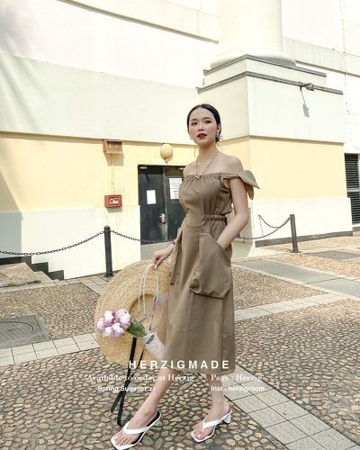 Váy trễ vai chun eo chất Hàn Quốc cao cấp - Jena dress - B1779