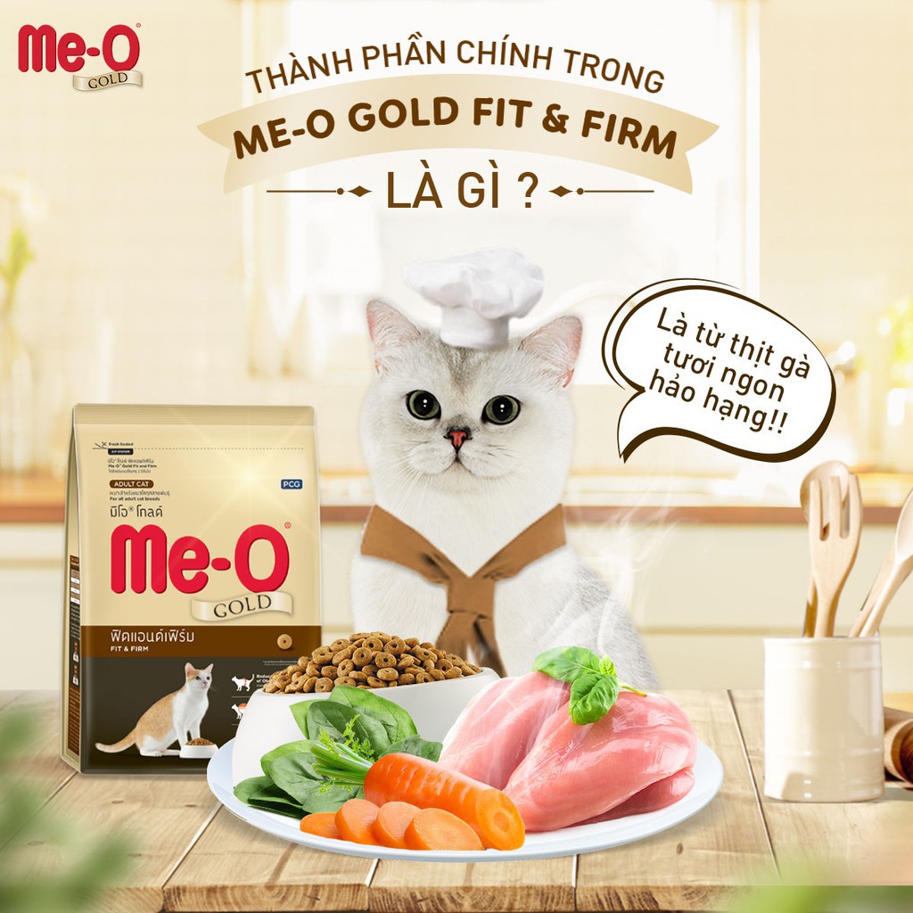 THỨC ĂN CHO MÈO Dạng hạt Me-o Gold Adult Cat FIT and FIRM Gói 400g Giúp giảm béo phì Da lông óng mượt Xuất xứ Thái lan