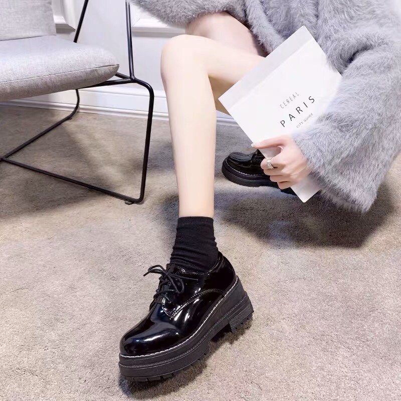 Giày Oxford da bóng độn đế chỉ trắng