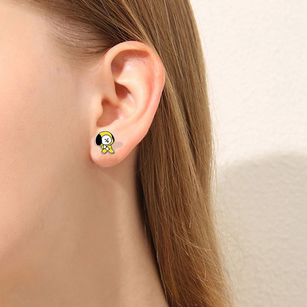 Bông Tai Dạng Kẹp Bằng Acrylic Họa Tiết Hoạt Hình Kpop BTS BT21 Dễ Phối Đồ Thời Trang Unisex Hàn Quốc