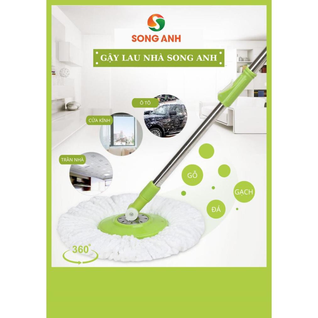 Bộ Cây Lau Nhà Xoay 360 Độ Kèm 2 Bông Lau Có Bánh Xe Di Chuyển Lồng Xoay INOX - SA39