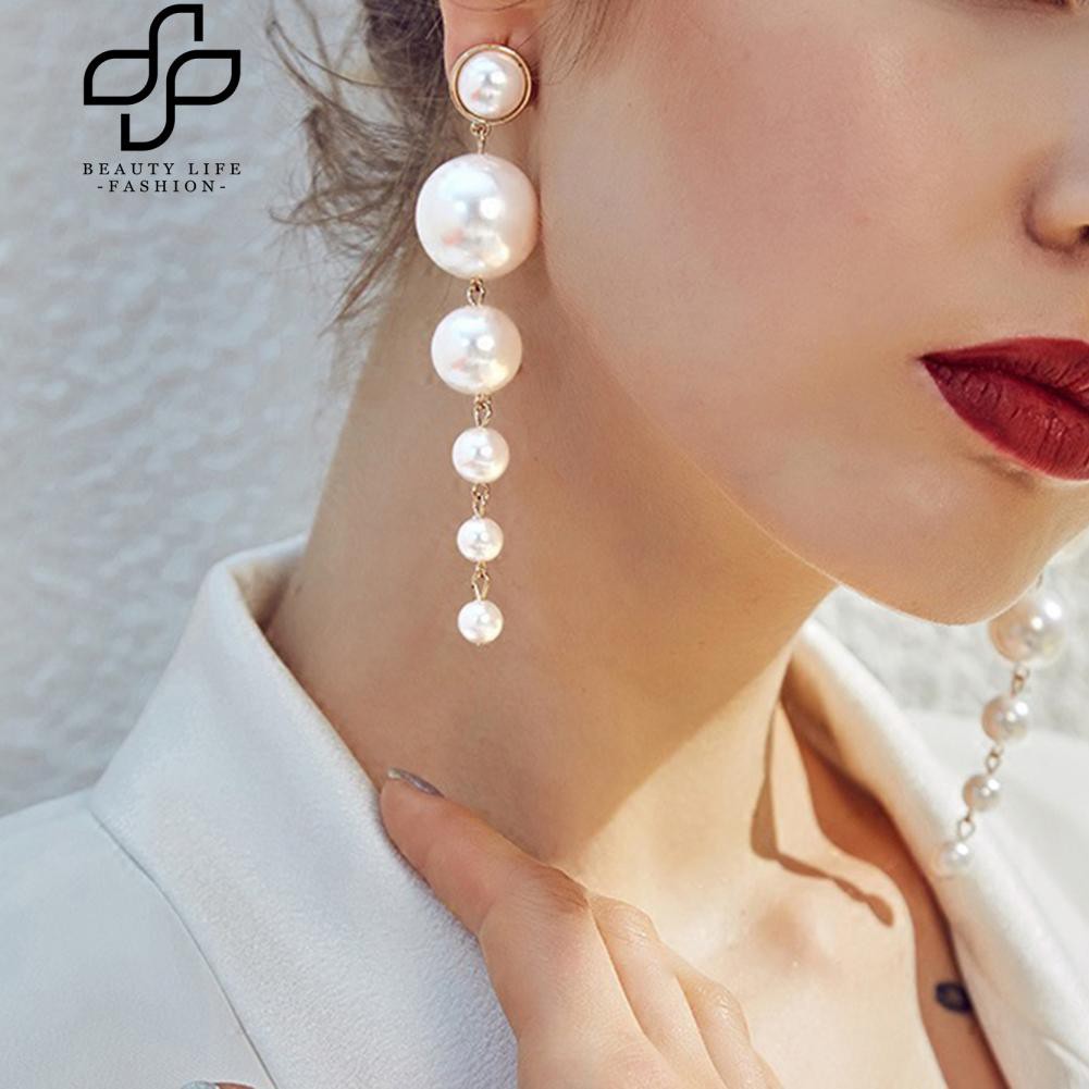 Khuyên tai dài giả ngọc trai cho nữ