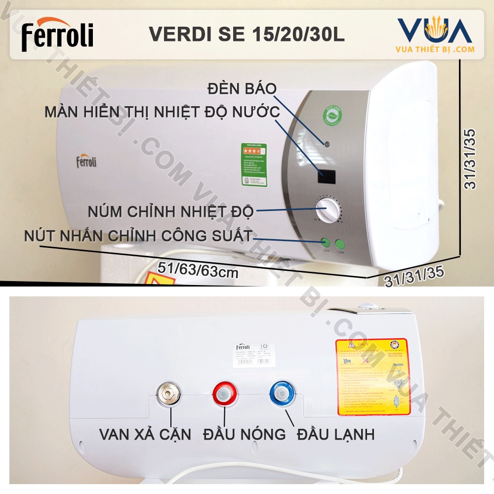 Ferroli VERDI SE 15L VERDI AG+ 15 lít – Bình Nóng Lạnh Gián Tiếp – SI 15L