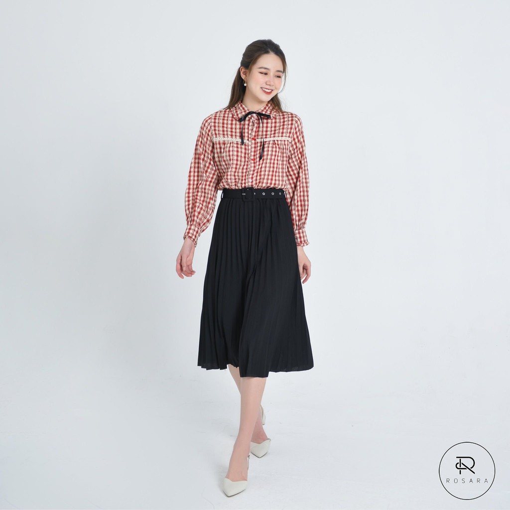 Chân váy thời trang nữ xếp ly cạp chun có đai ROSARA SP106 | BigBuy360 - bigbuy360.vn