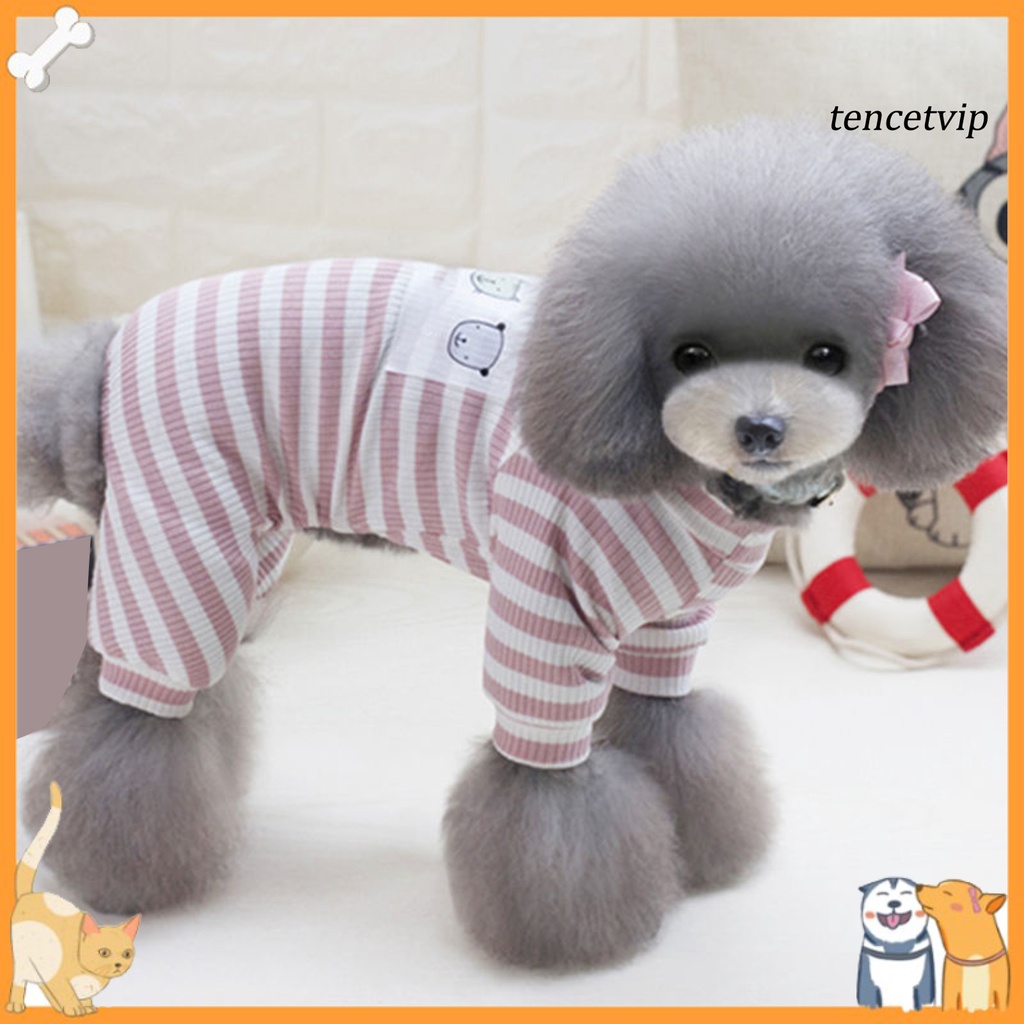 Áo họa tiết kẻ sọc in hình gấu teddy hoạt hình dễ thương cho thú cưng