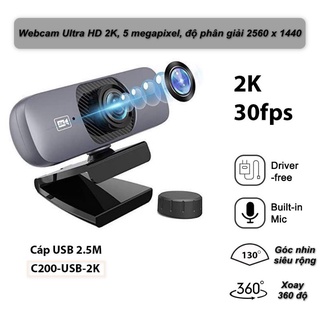 hot hot - Webcam UHD 2K Kèm Micro, Xoay 360 Độ, Góc nhìn siêu rộng 130, Phù Hợp Hội Nghị