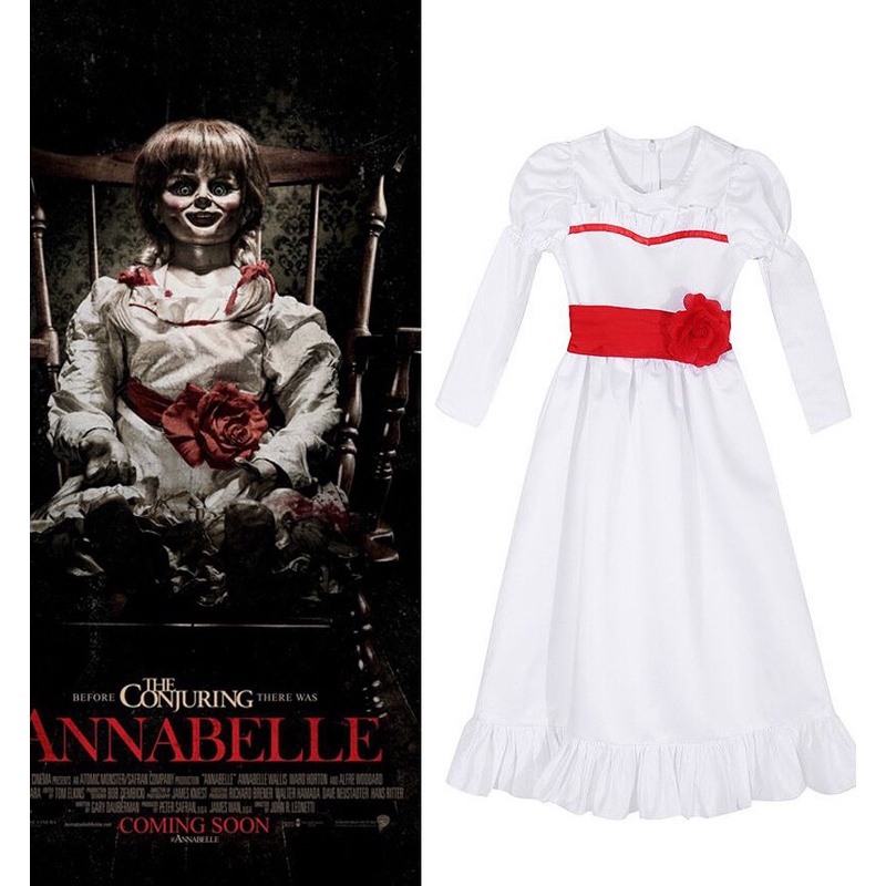 Cosplay Trang Phục Annabelle với Váy Trắng Tinh Tế cho Lễ Kỷ Niệm Halloween