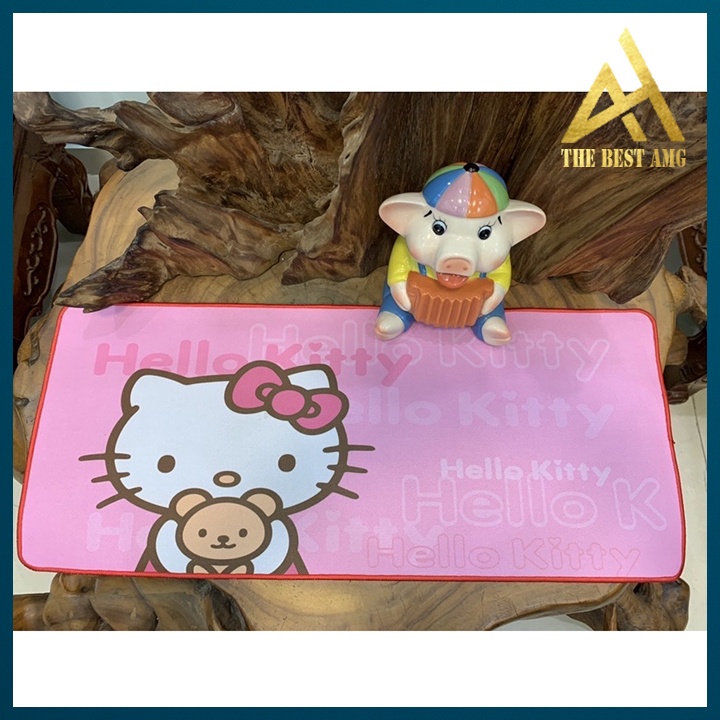 Lót Chuột Cỡ Lớn Gaming Màu Hồng Hello Kitty Dễ Thương 80x30x3 - Miếng Lót Chuột Chống Nước Siêu Bền