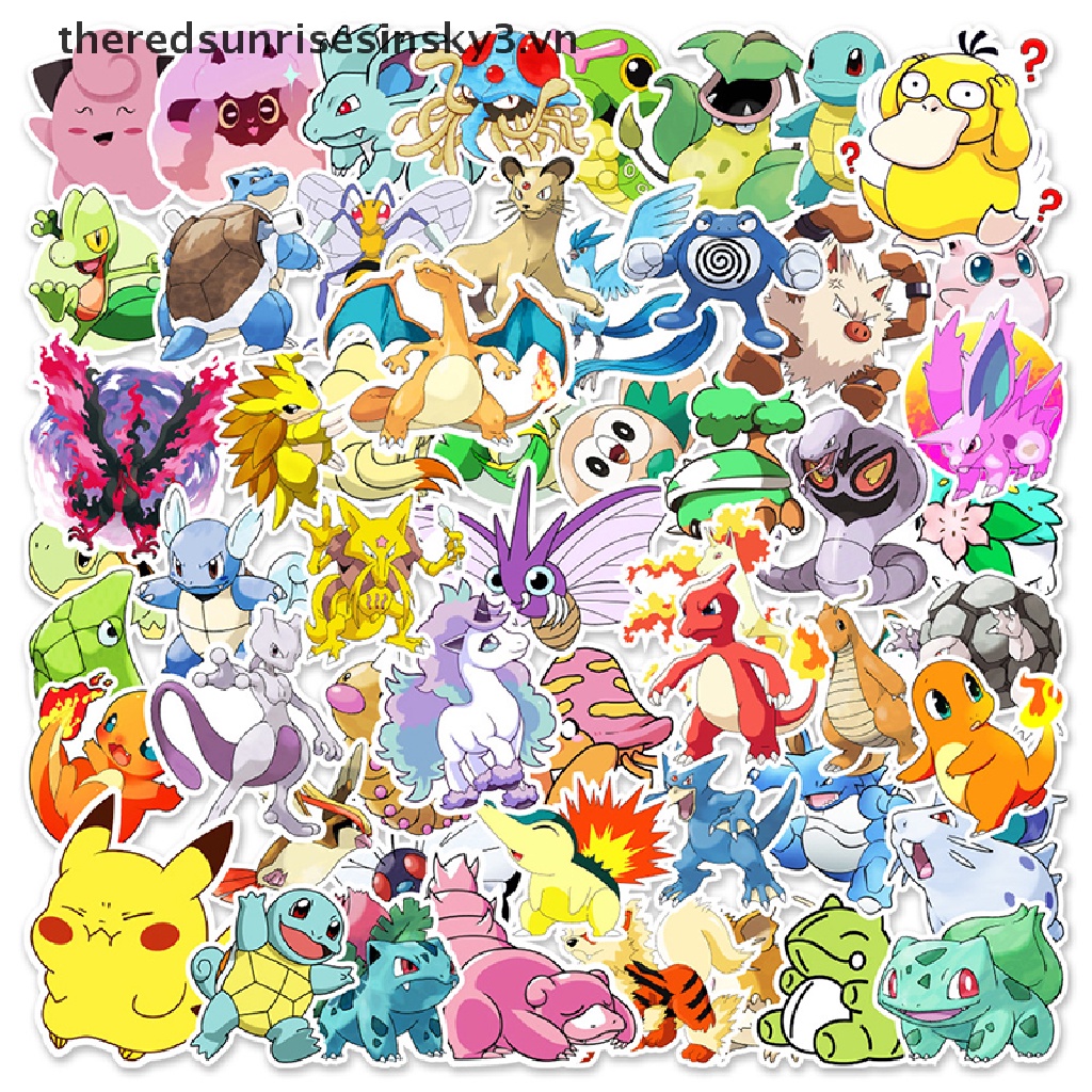 Set 50 miếng dán hoạt hình Pokemon chống thấm nước