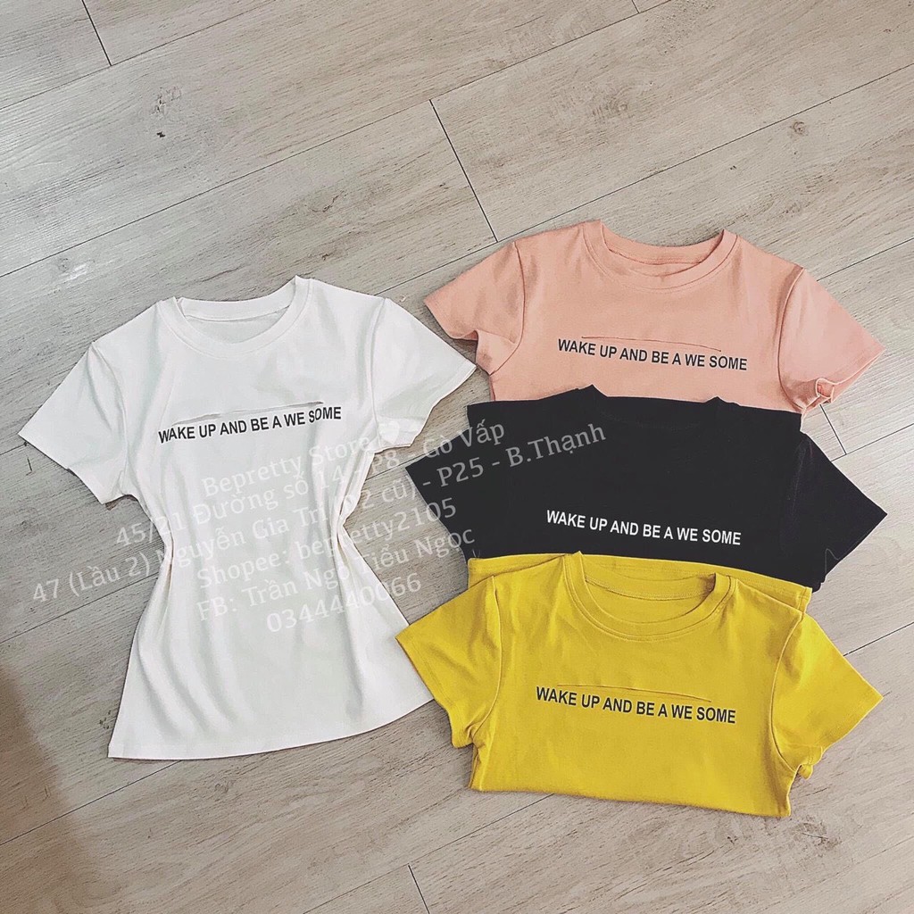 Áo thun croptop kiểu cut out chữ Wake up siêu cá tính chất thun bozip đẹp
