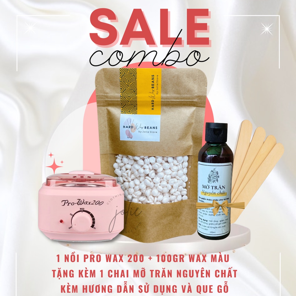 Combo triệt lông sáp wax nóng wax lông, nồi nấu sáp pro wax 200 tặng mỡ trăn nguyên chất