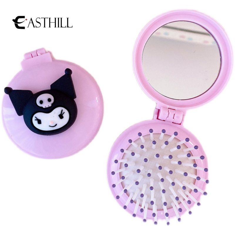 SANRIO Easthill Lược Chải Tóc Mát Xa Túi Khí Gấp Được Có Gương Hình Trái Tim Họa Tiết Kuromi Cinnamoroll My Melody Màu Kẹo Dễ Thương Cho Bạn Gái