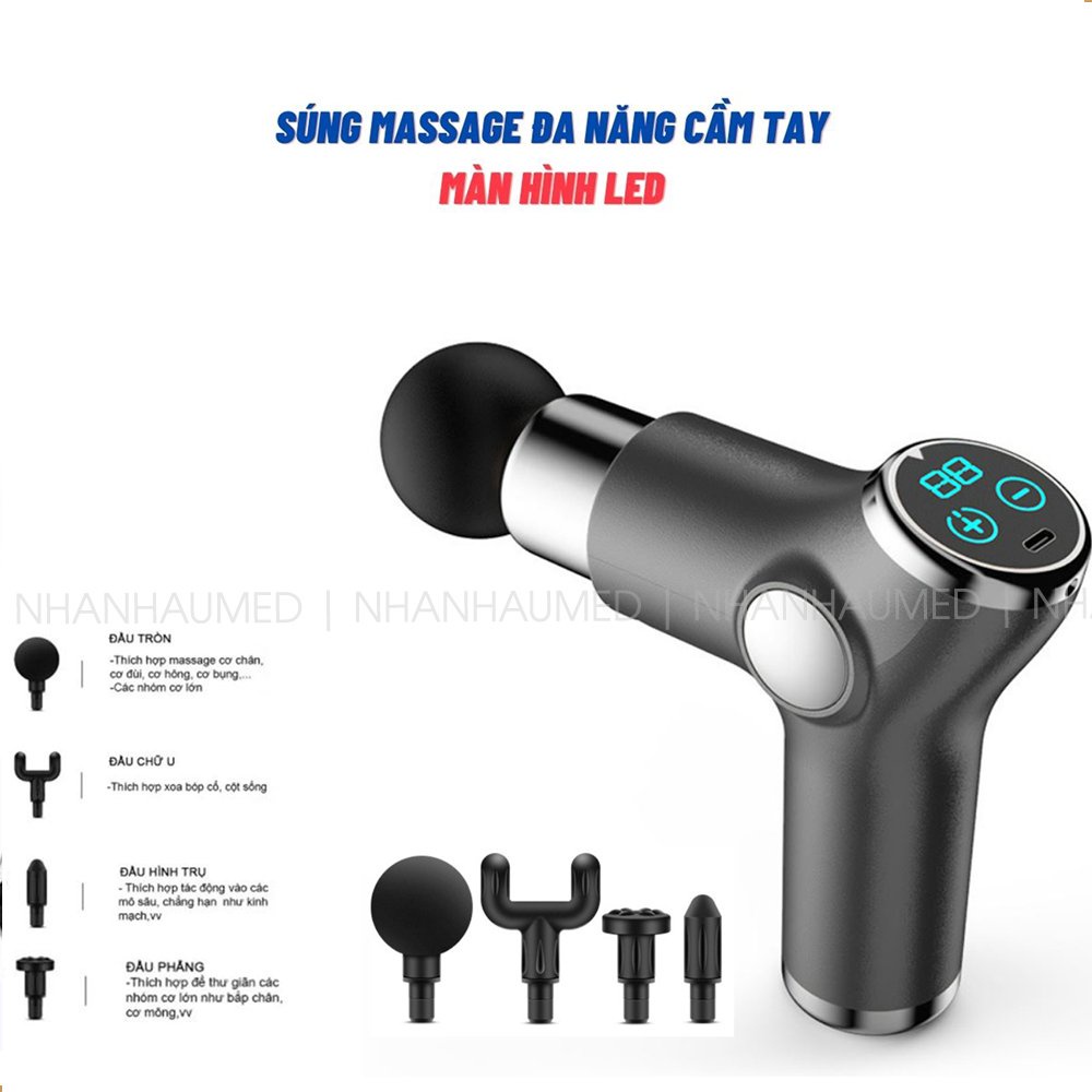 SÚNG MASSAGE CẦM TAY - MÁY MASSAGE CẦM TAY MÀN HÌNH LED 32 CHẾ ĐỘ 4 ĐẦU MASSAGE