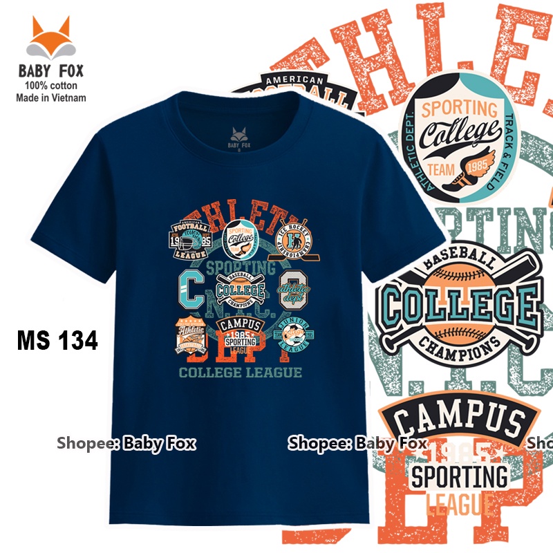 Áo thun bé trai 100% cotton loại tốt, áo phông thương hiệu BABY FOX size nhí, trung, đại e