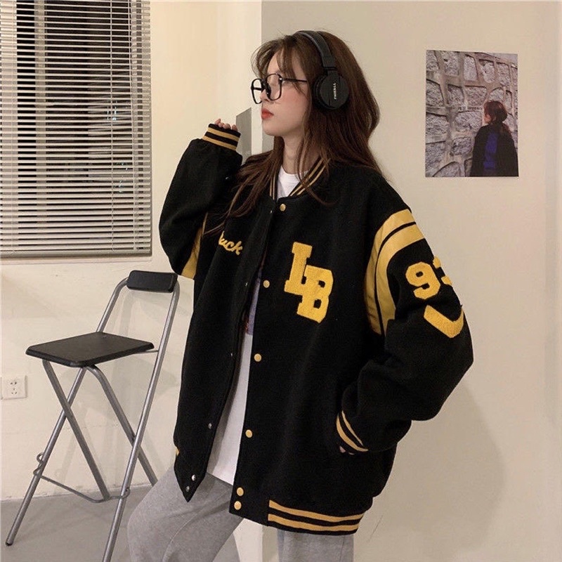 Áo Khoác Varsity Nỉ, tay Da, Full Thêu Chữ A Varsity Jacket nam nữ