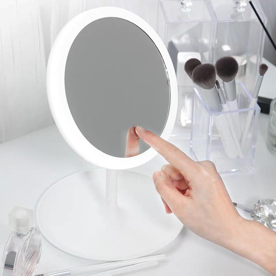 Gương trang điểm tròn để bàn đèn led cảm ứng - Sạc điện cổng USB không cần pin - 3 chế độ ánh sáng