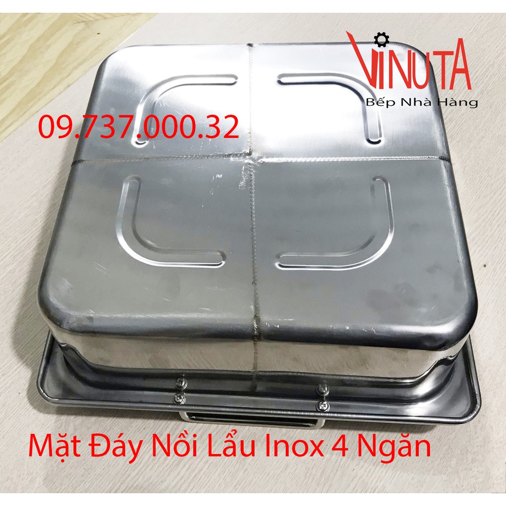 nồi lẩu inox 4 ngăn, Xoong nấu lẩu inox 4 đáy hình vuông dày