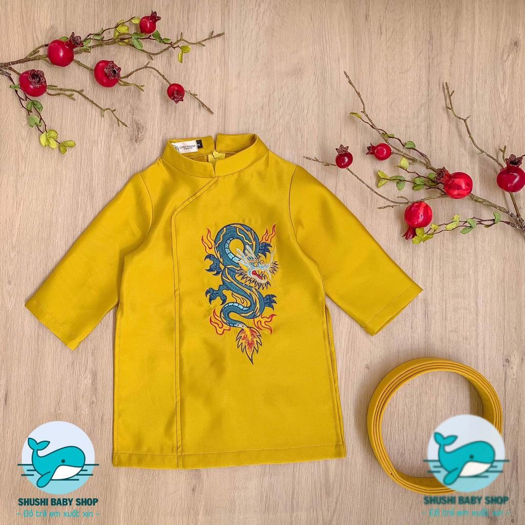 Áo Dài Tết Bé Gái Thêu Tay Hoạ Tiết Chim Phụng Sắc Xảo Shushibaby