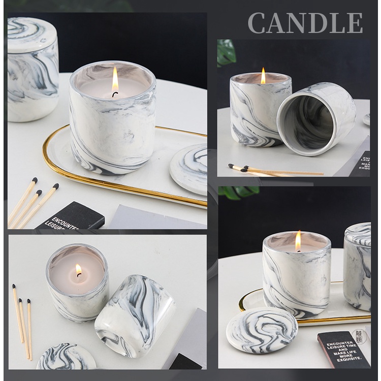 Cốc Đựng Nến Thơm Vân Đá Kèm Nắp Size 250Ml ~ 8.5Oz Nhận Đặt Màu Theo Yêu Cầu DIY