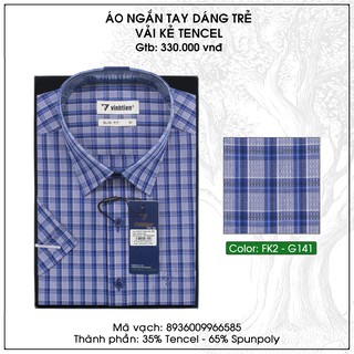 Áo sơ mi nam tay ngắn vạt bầu Slim Fit Vĩnh Tiến 330 - Kẻ caro