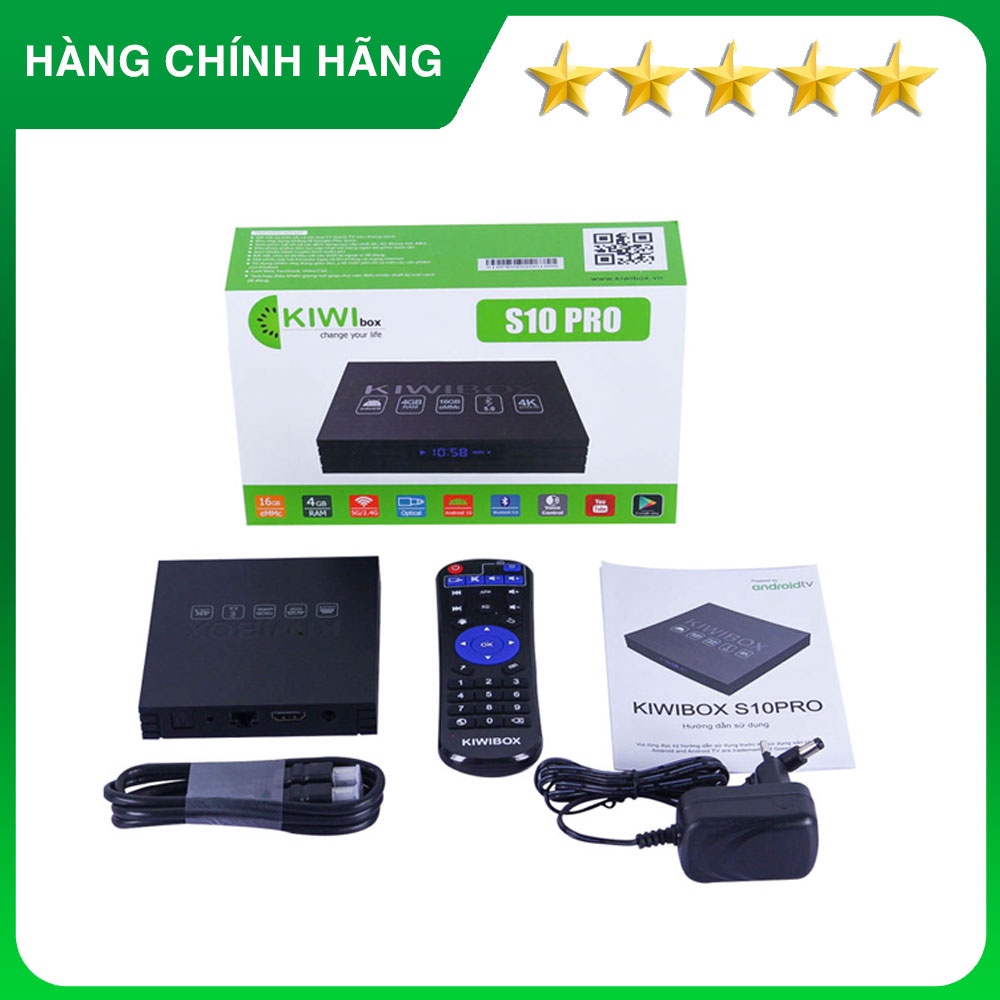 Kiwibox S10 Pro, Android TV Box xem Youtube trên tivi đời cũ, Ram 4, Optical, Bluetooth. Tặng chuột không dây cao cấp