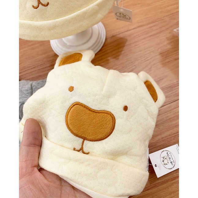 Mũ nỉ trần bông hình gấu size 0-6m