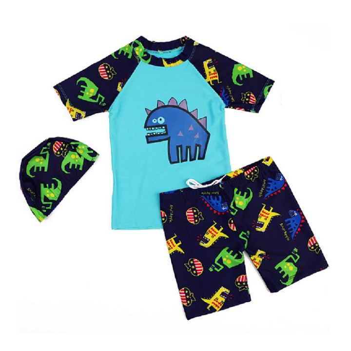 Bộ đồ bơi hoạ tiết khủng long kèm nón bơi - Đồ bơi ngắn tay bé trai BT21