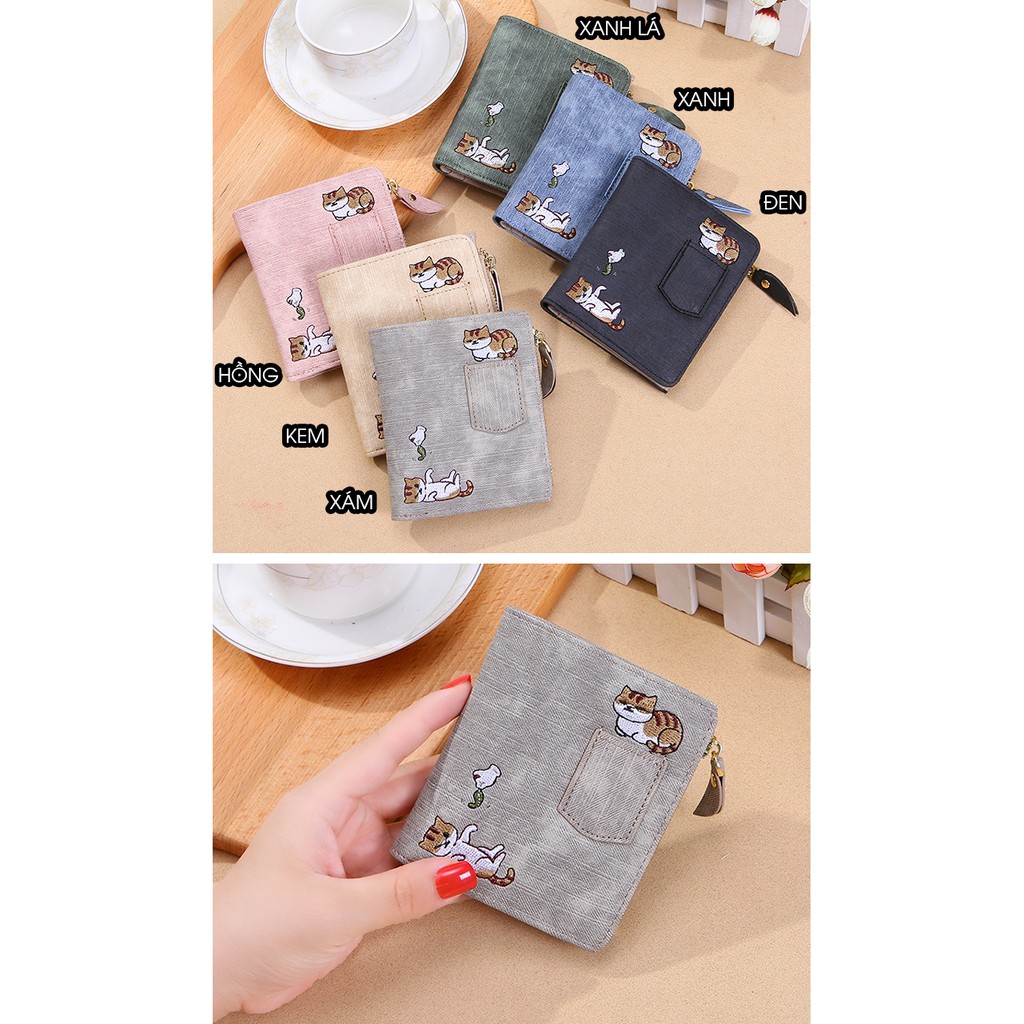 Ví Nữ Thêu Hình Mèo Có Ngăn Kéo P1233