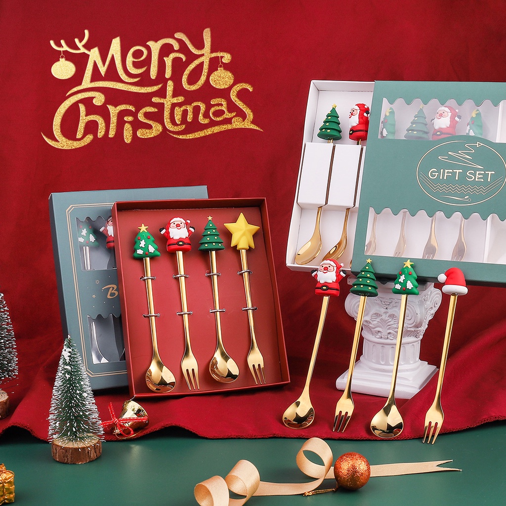 Bộ Dụng Cụ Ăn Uống Hình Ông Già Noel Dễ Thương Bằng Thép Không Gỉ