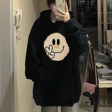 ZHELIHANGFEI Áo Sweater Tay Dài Dáng Rộng Cổ Tròn In Họa Tiết Cá Tính