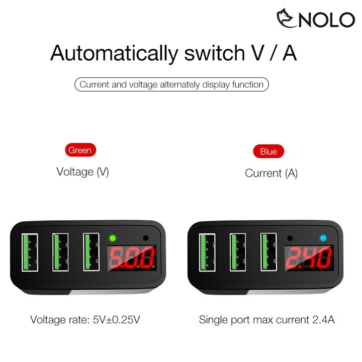 Sạc 3 Cổng USB Model C15 Có Màn Hình LCD Hiển Thị Điện Áp Thực