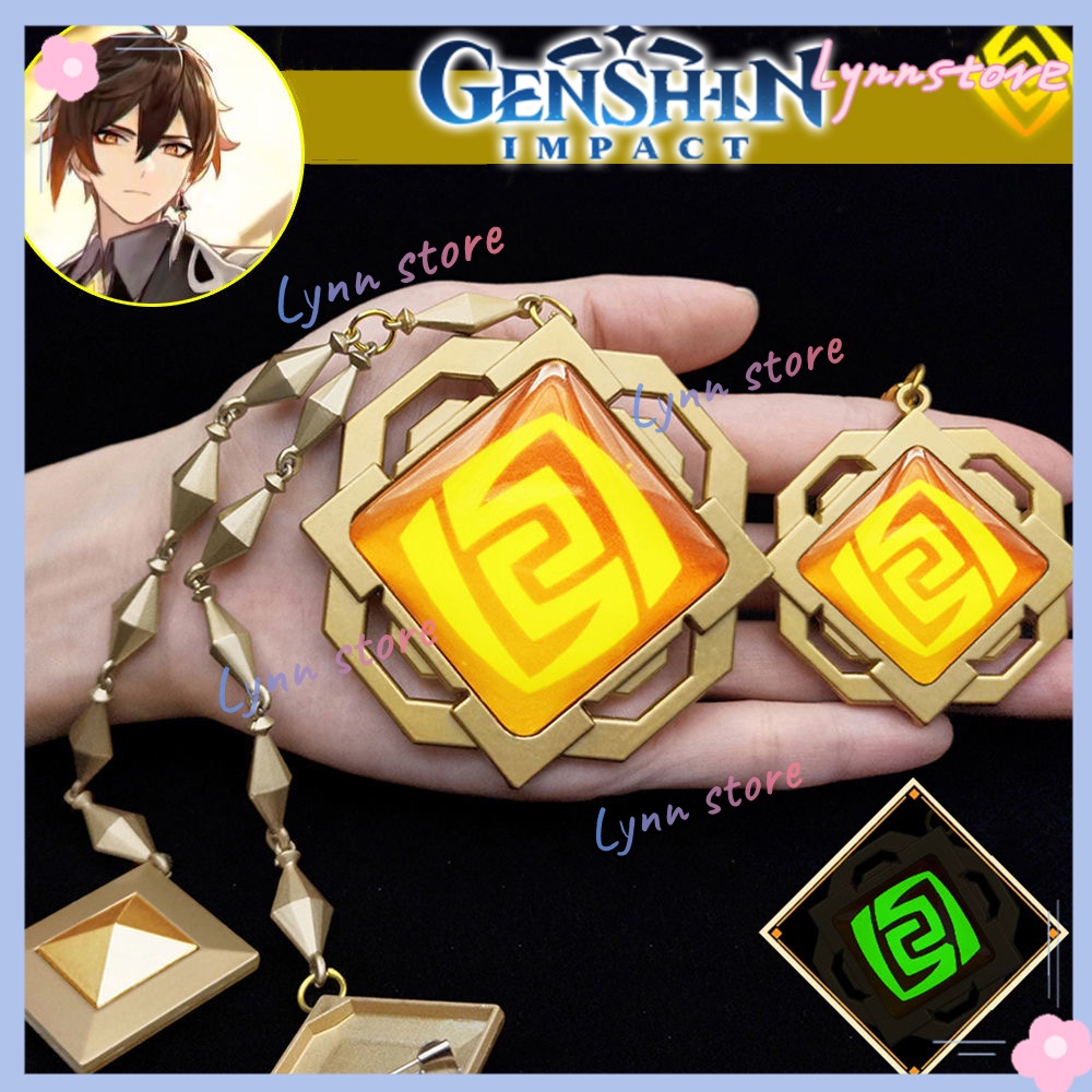 Trò chơi Genshin Impact Zhongli Metal Badges with Chain Vision Of God Cosplay Mặt dây chuyền Bộ sưu tập chất lượng cao Prop