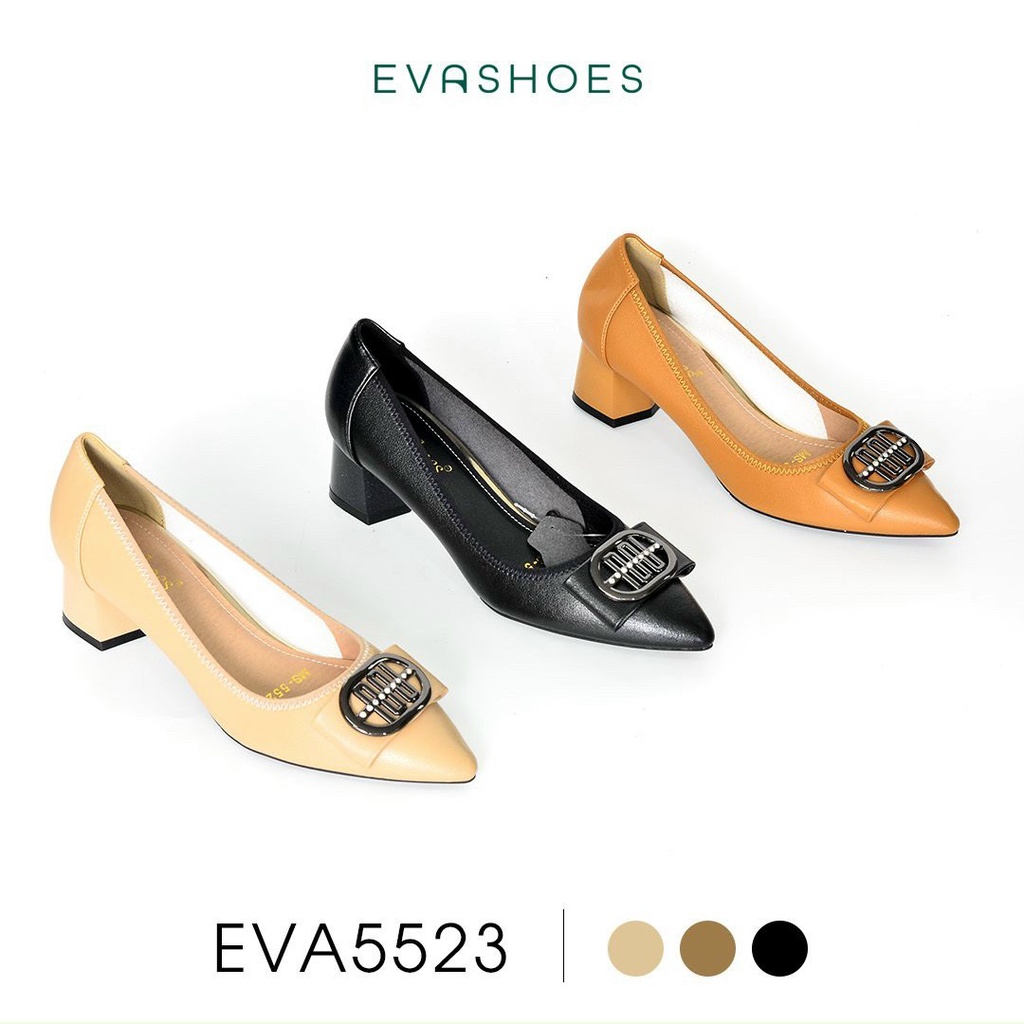 Giày cao gót đế vuông mũi nhọn phối khóa 5cm Evashoes Eva5523