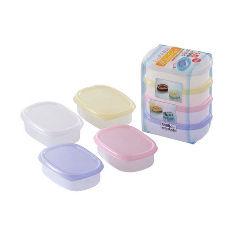 set 4 hộp đựng thực phẩm Nhật Bản nắp dẻo, màu sắc đẹp.