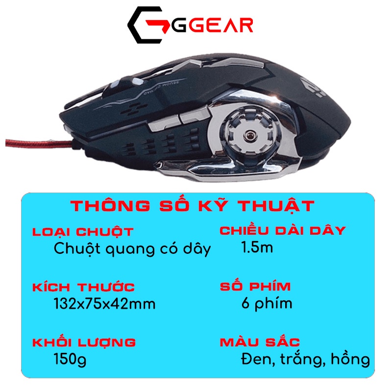 Chuột máy tính gaming GGEAR Mihun MG461 MACRO có dây 3200 dpi LED đổi màu dành cho game thủ văn phòng học tập làm việc