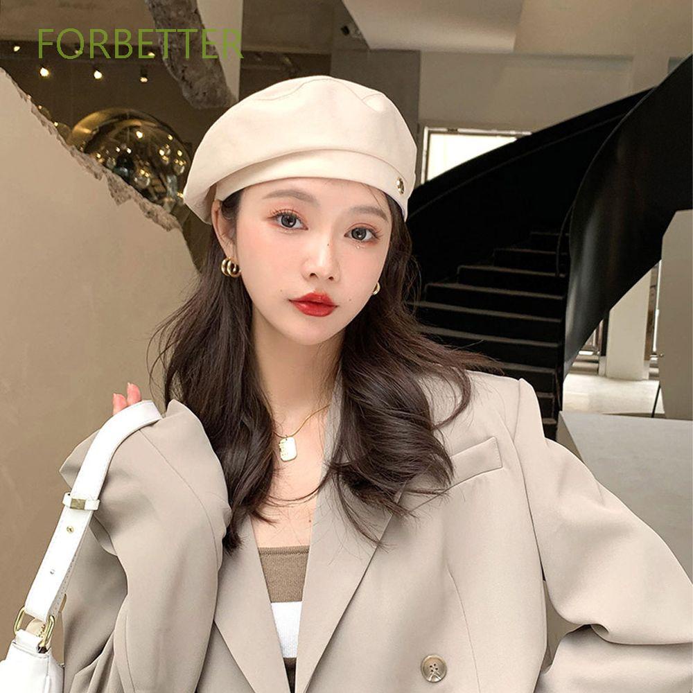 Mũ beret vải cotton màu trơn họa tiết chữ phong cách Hàn Quốc thời trang mùa thu cho nữ