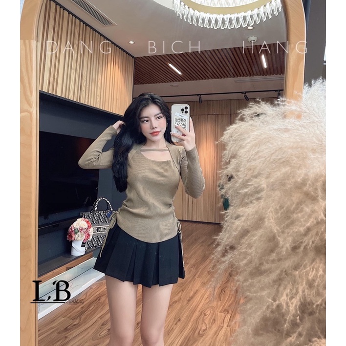 Áo len tăm cổ vuông dây chéo rút dây 2 bên, Áo kiểu dài tay dáng ôm AL1830 - NhiNhi Shop | BigBuy360 - bigbuy360.vn