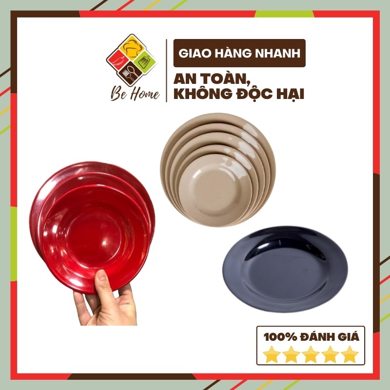 Đĩa ăn cơm BEHOME Đĩa Nhựa Phíp Cao Cấp Melamine 4 Màu Chịu nhiệt độ cao Đĩa ăn cao cấp Hàn Quốc