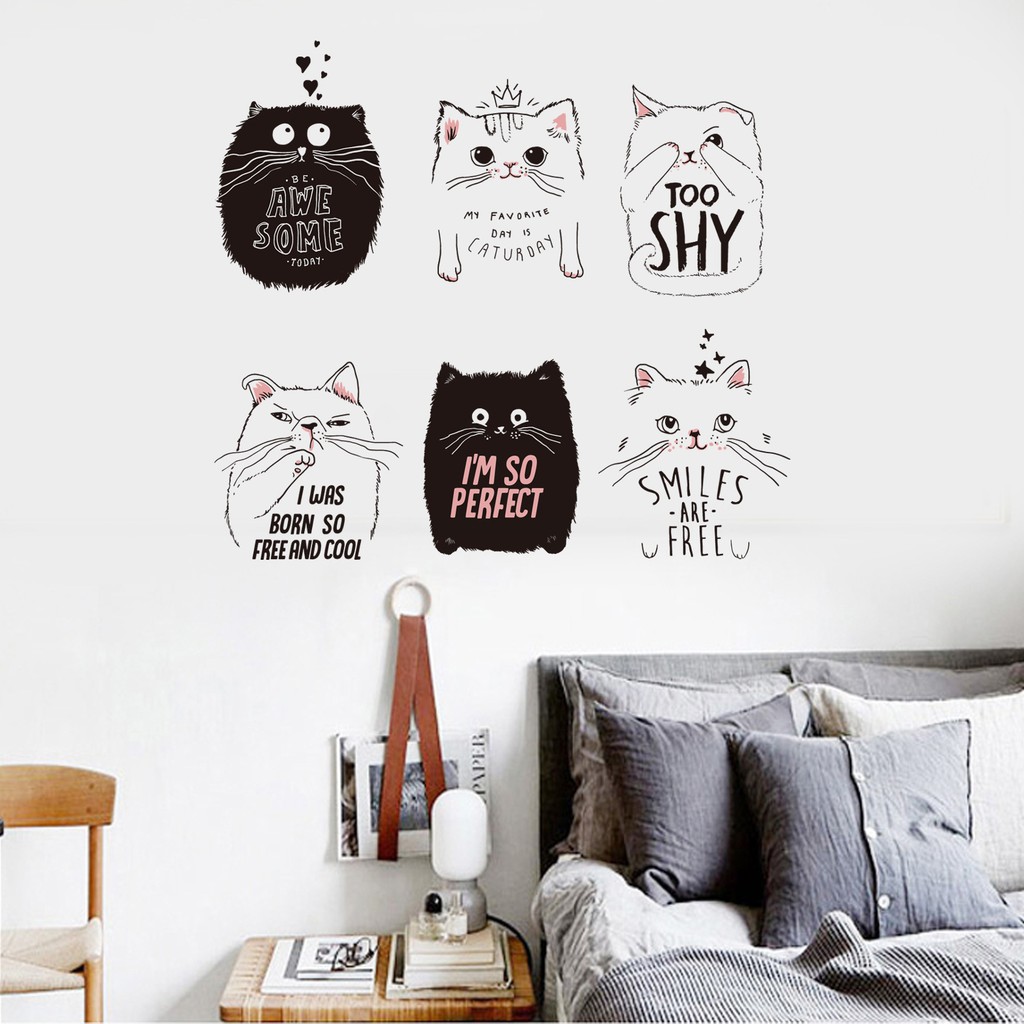 Decal dán tường Mèo con dễ thương ngộ nghĩnh trang trí phòng ngủ, phòng khách, quán xá giá rẻ AmyShop