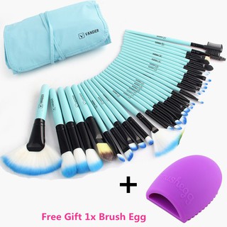 32Pcs Makeup Brushes Bag Set Foundation Cosmetic Tools + Cleaning Egg Brushegg