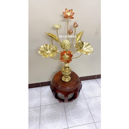Hoa sen đồng 10 cành + 1 lọ hoa bát tiên cao 30cm bằng đồng