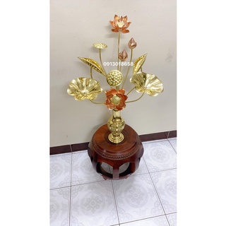 Hoa sen đồng 10 cành + 1 lọ hoa bát tiên cao 30cm bằng đồng
