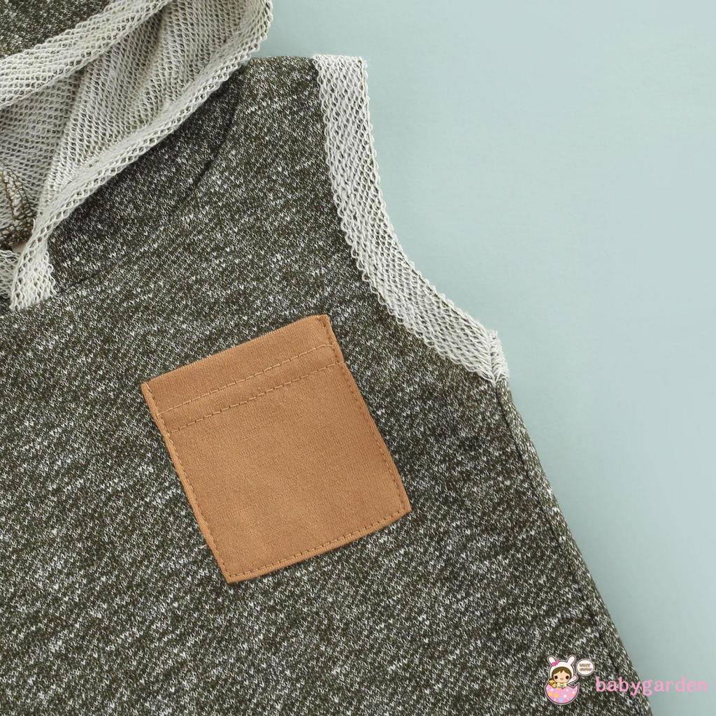 Bộ Áo Hoodie Sát Nách + Quần Short Lưng Cao Thời Trang Mùa Hè Cho Bé Trai 0-3 Tuổi