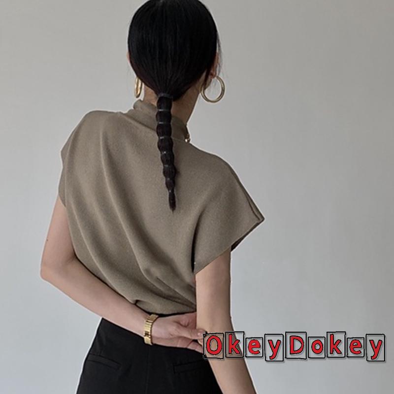 Áo Dệt Kim Sát Nách Cổ Cao Màu Trơn Thời Trang Cho Nữ